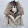 Womens 2026 Winter Goose Down Coat With Real Fox Fur Collar Loose Wool-Blend Puffer Short Jacket