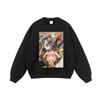 Mens Oversized Hoodie With Japanese Hip-Hop Cartoon Print Vintage Streetwear Cotton Sweatshirt Loose Fit Long Sleeve