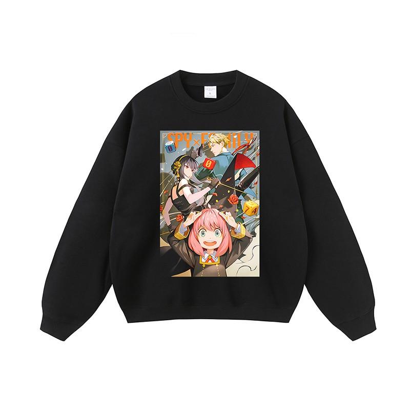 Mens Oversized Hoodie With Japanese Hip-Hop Cartoon Print Vintage Streetwear Cotton Sweatshirt Loose Fit Long Sleeve