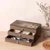 Vintage Wooden Jewelry Box Three Layer Wooden Drawer Storage Box Velvet Lined Display Box Multifunctional Acrylic Storage Boxs