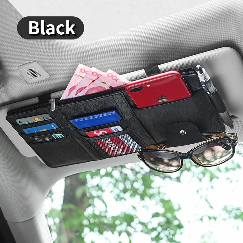 Car Sun Visor Organizer Multi-pocket Zipper Auto Truck SUV Storage Pouch Bills Pen Card Glasses Holder Car Accessories Gadget