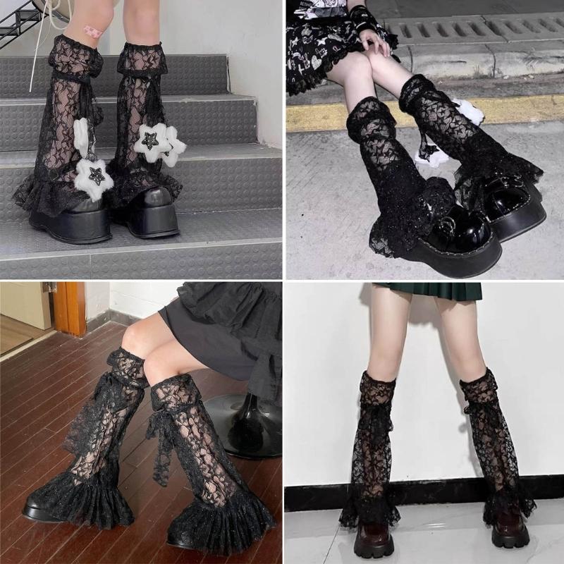 Womens Knee High Leg Warmer Socks Sweet Lace Ankle High Bandage Leg Sleeve Boot Long Tube Lace Leg Sleeve Calf Covers