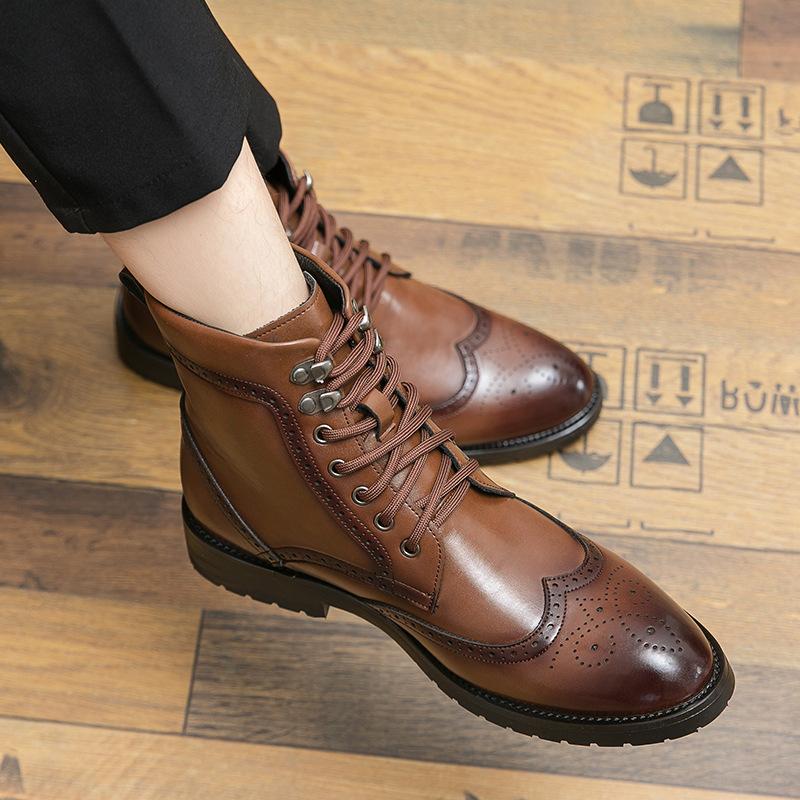 High Top Martin Boots Men's Boots Leather Shoes Men's Winter Retro Men's Boots British Style Handmade Carved Locomotive Boots Men