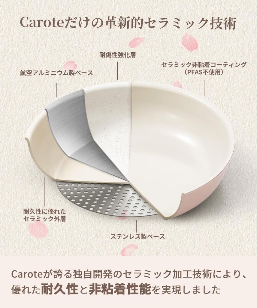 CAROTE Frying Pan 16 PFOS Induction and Gas Stove Detachable Easy to Compact Oven Dishwasher Pusan Cherry Blossom Pink Set, Pieces, Non-stick, PFAS,