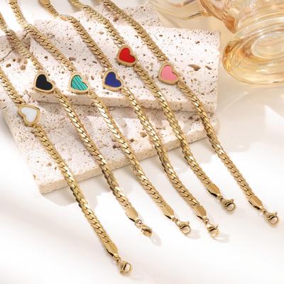 Colorful Heart Bracelet: Luxury 304 Stainless Steel with Mother-of-Pearl and Non-Fading Titanium for Women