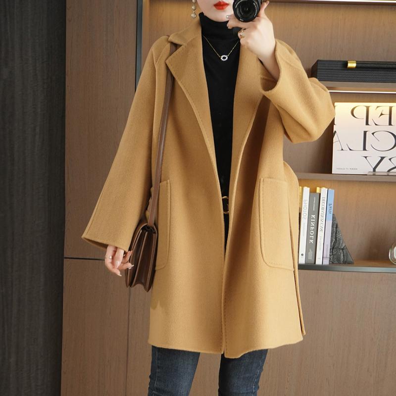 100% Wool Women Coat TIDENOVEL Autumn Wool Long Coat Handmade Pea Coat Winter Warm Wool Long Jacket Overcoat