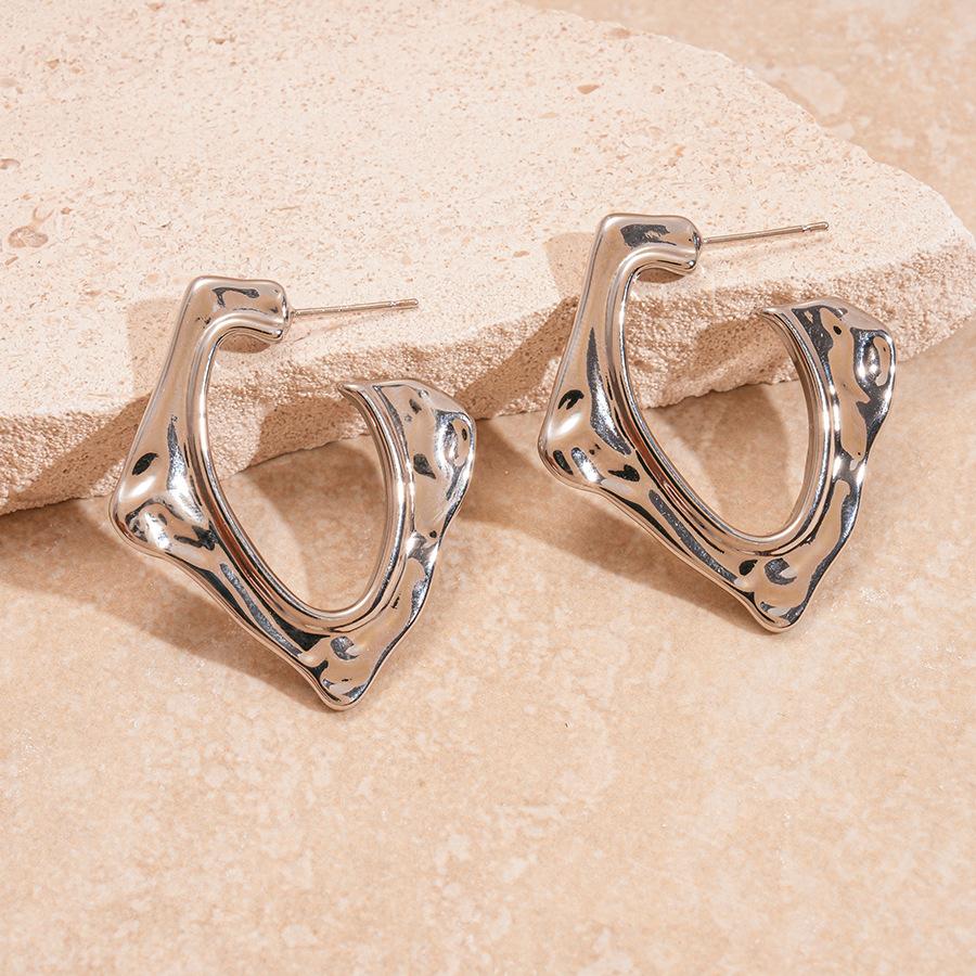 Metallic irregular geometric rhombus silver needle earrings niche high-end personalized simple earrings women