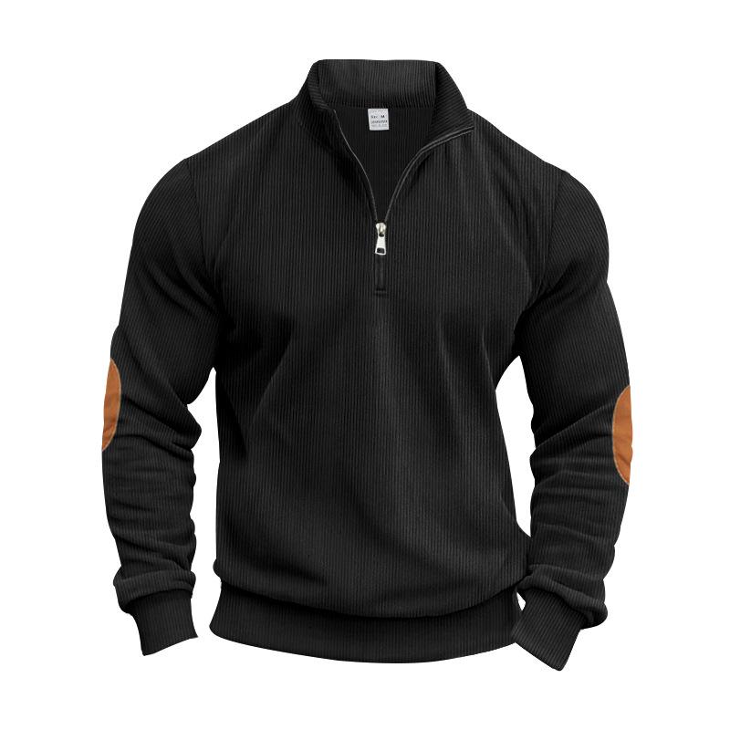Men's Corduroy Half-Zip Stand Collar Long-Sleeve Hoodie - Autumn/Winter Collection