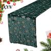 Christmas Table Runner Plush Runner, Foil Stamped Golden Tree Snowflake Sideboard Coffee Fuzzy Holiday Dining Cover for Home Party Decoration