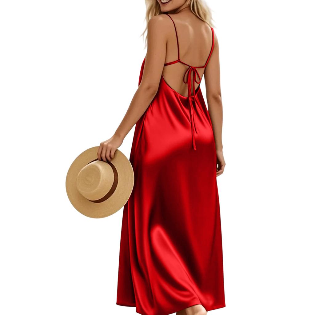 Women's Summer Backless Slim Shoulder Strap Loose Flowing Long Suspender Skirt