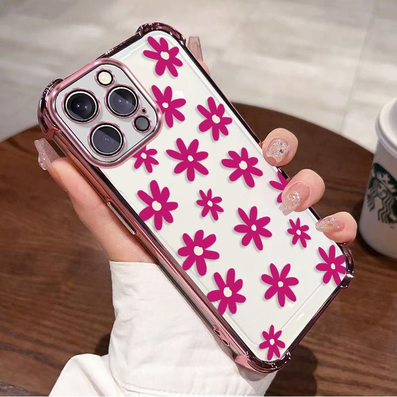 Simple Niche High-end Flower Suitable for Iphone15 Airbag Mobile Phone Case Apple 17 Four-corner Anti-drop Cover 16pm
