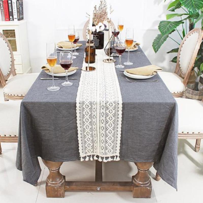 Solid Color Table Banner Delicate Texture Useful Hollow Multipurpose Decorative Table Cloth CDN