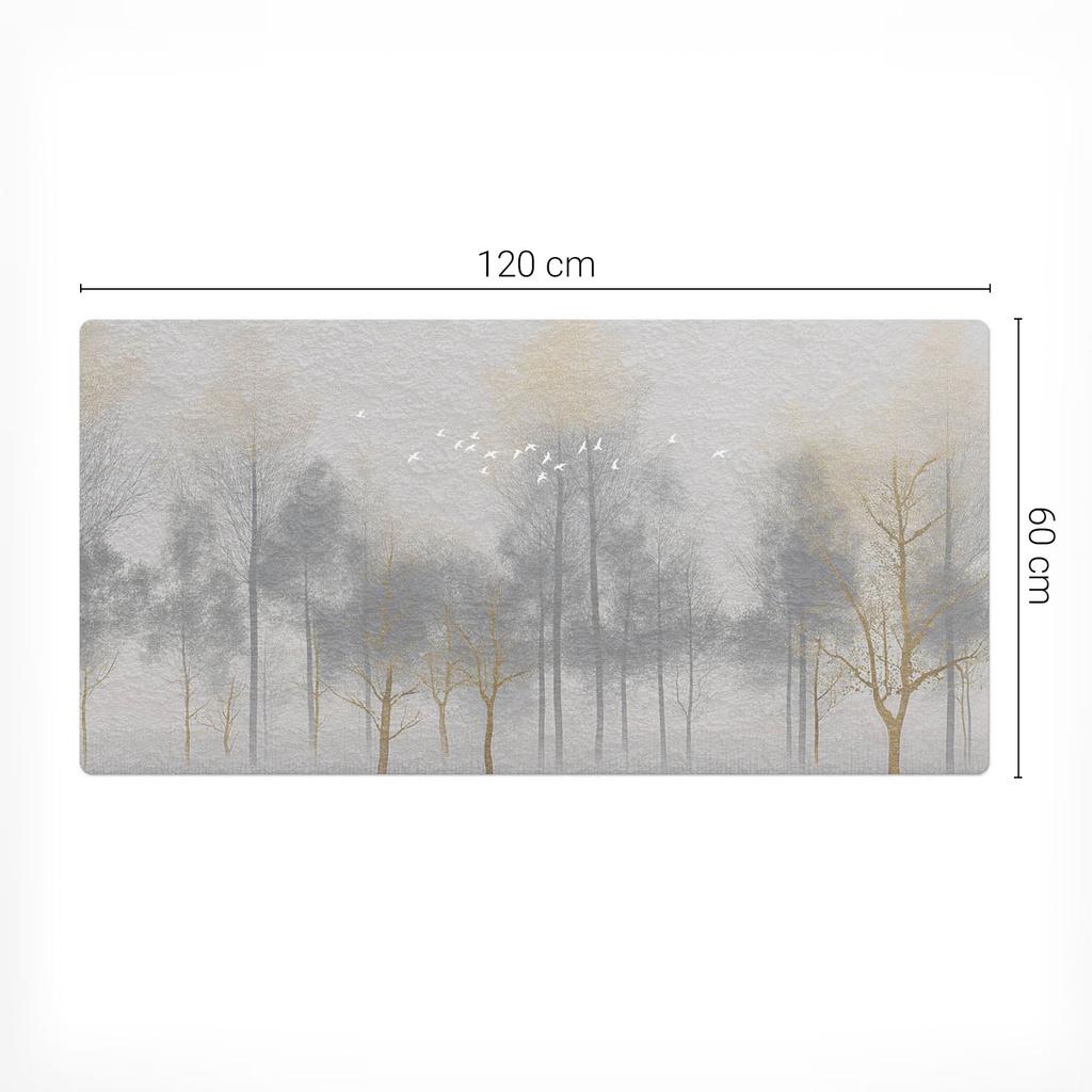 Antypoślizgowa Mata Na Biurko Ze Wzorem Mglisty Las Z Ptakami 120X60 Cm
