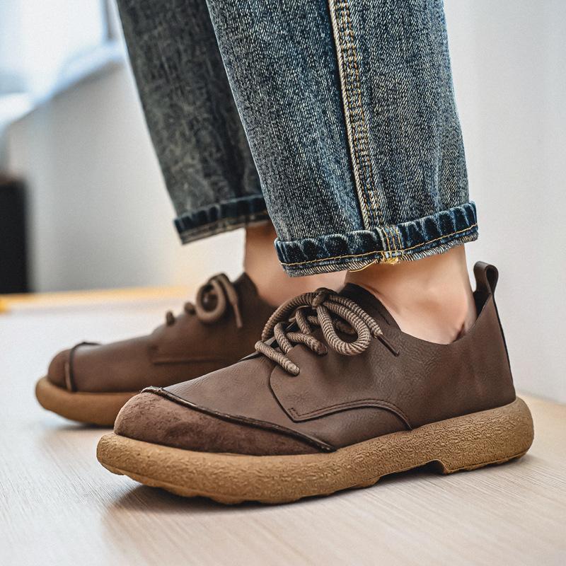 Large size leather shoes autumn new big head shoes leather surface breathable non-slip soft sole leather surface Doudou shoes