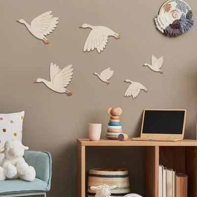 6Pcs/Set Wooden Seagull Wall Decoration Farmhouse Rustic Sea Bird Wall Art Sculpture Home Living Room Bathroom Wall Decorative Sign