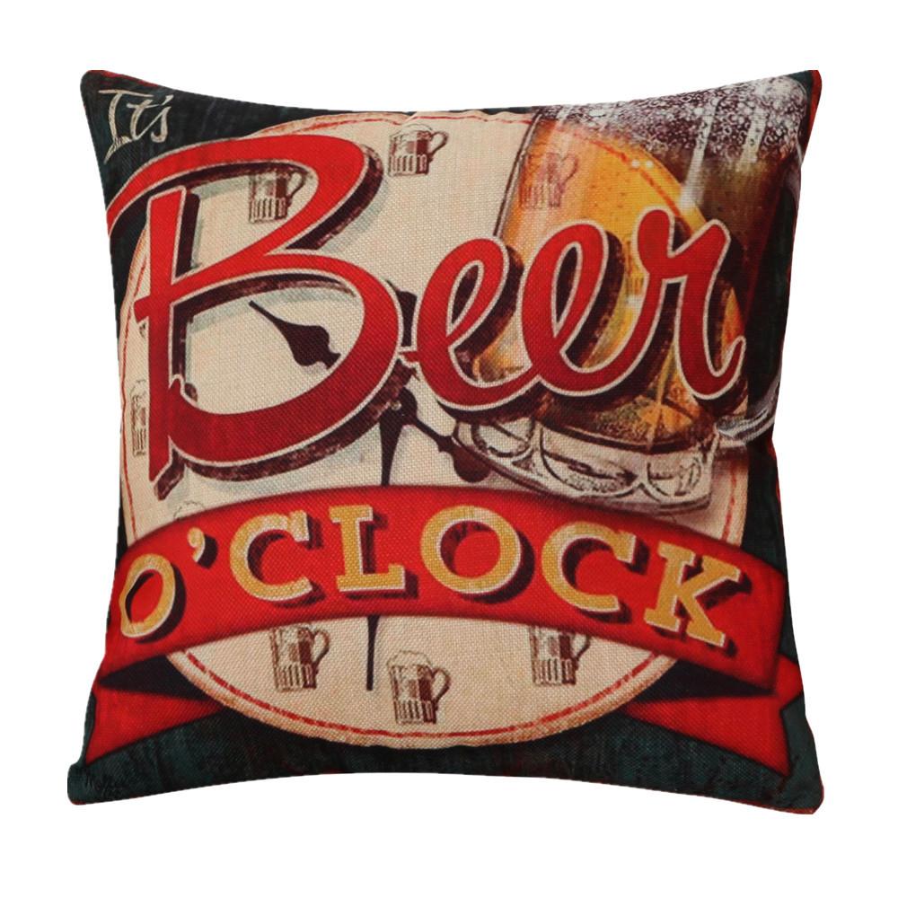 45x45cm Vintage Beer Printed Cushion Cover Bar Coffee Shop Wine Party Sofa Chair Decor Cotton Linen Pillow Case