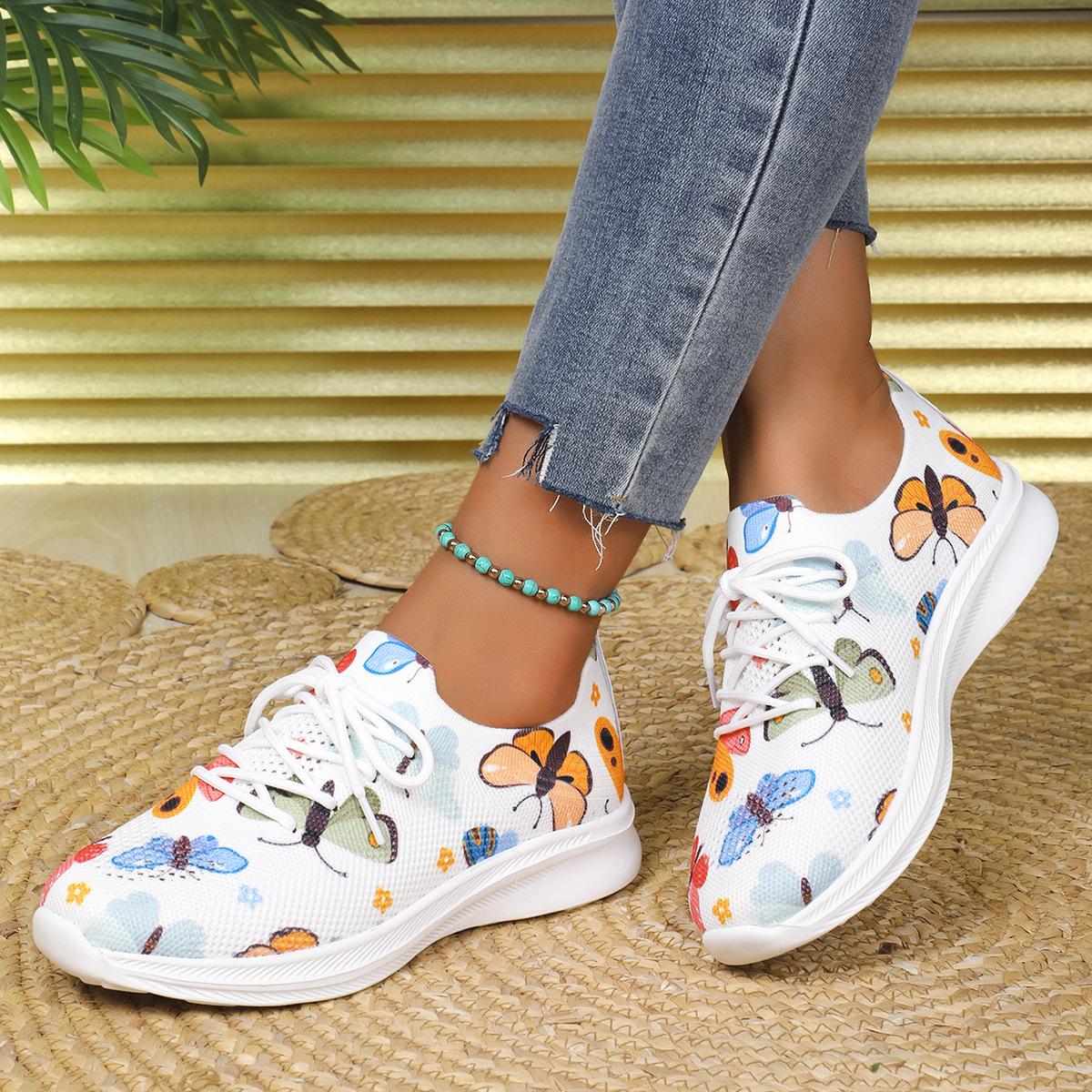

Женские кроссовки Белые туфли для женщин с цветочным принтом Спортивные теннисные туфли для женщин Спортивная повседневная обувь для женщин