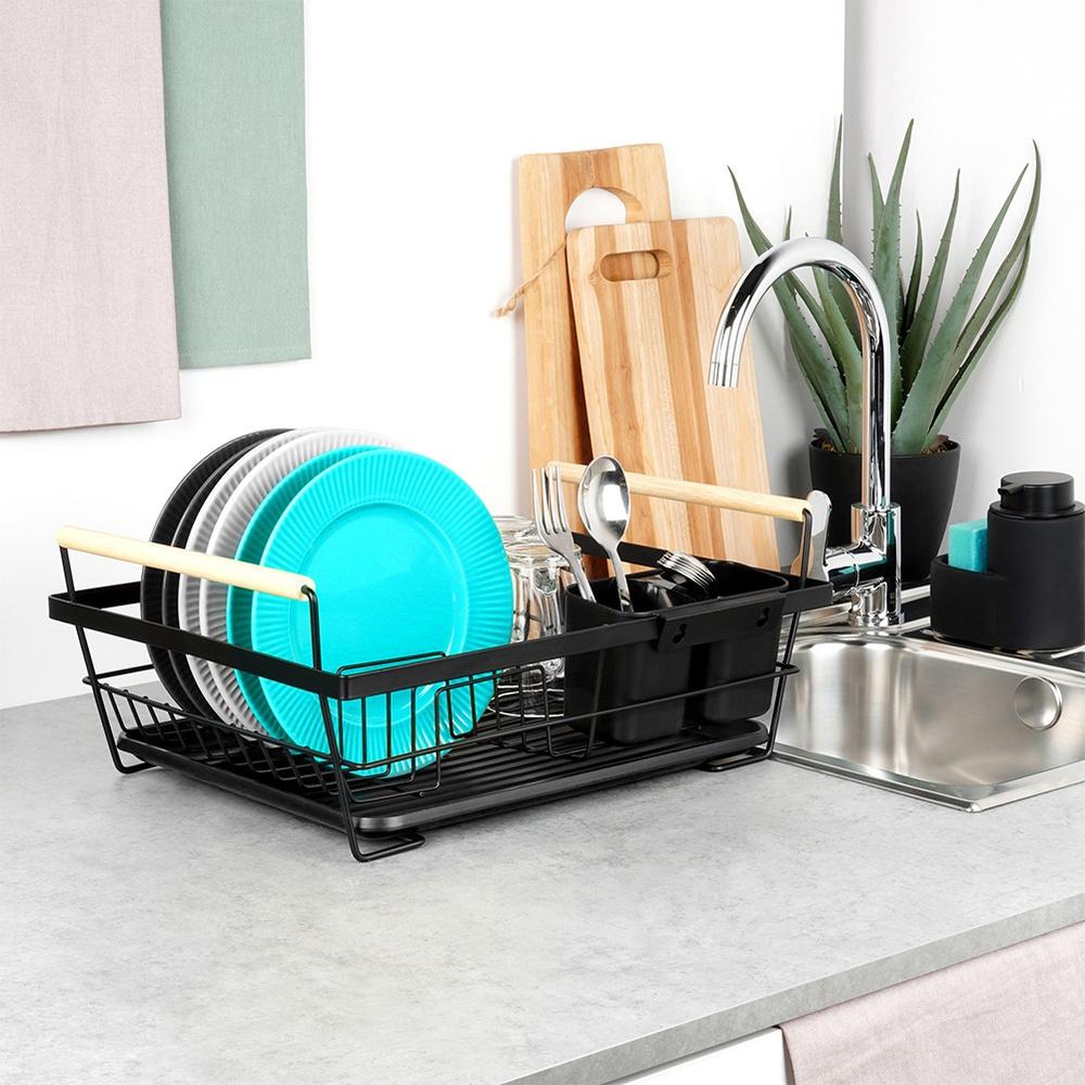 Large Standing Dish Drainer Plates Cutlery Black Metal 45 Cm