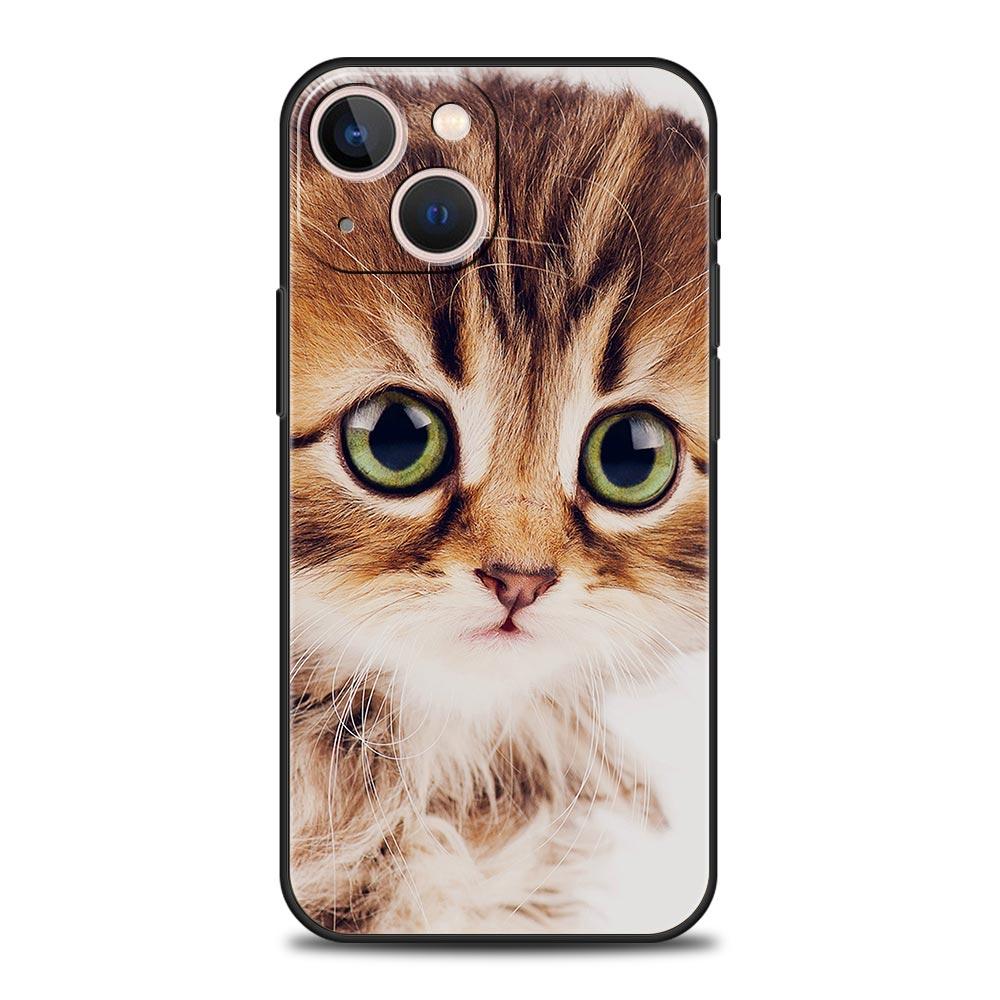 Tecknad Söt Katt Mjukt Silikon Telefonfodral För iPhone 11 12 13 15 14 Pro Max X XR XS 7 8 Plus SE 2020 Lyxigt Svart Fodral Funda