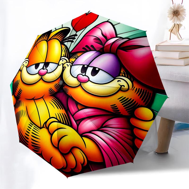 

1pc Garfield Couple Stained Glass Art Print - Automatic Opening Umbrella, Portable Tri-Fold Design, 8-Bone Iron Frame Outdoor Umbrella, Ideal Gift for