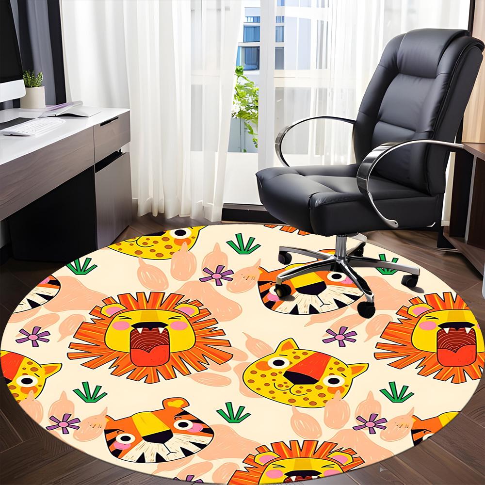 1pc Jungle Animals Carpet for Office Non-Slip, Round Carpet, Soft & Comfortable, Carpet for Office, Lightweight Round Floor Mat