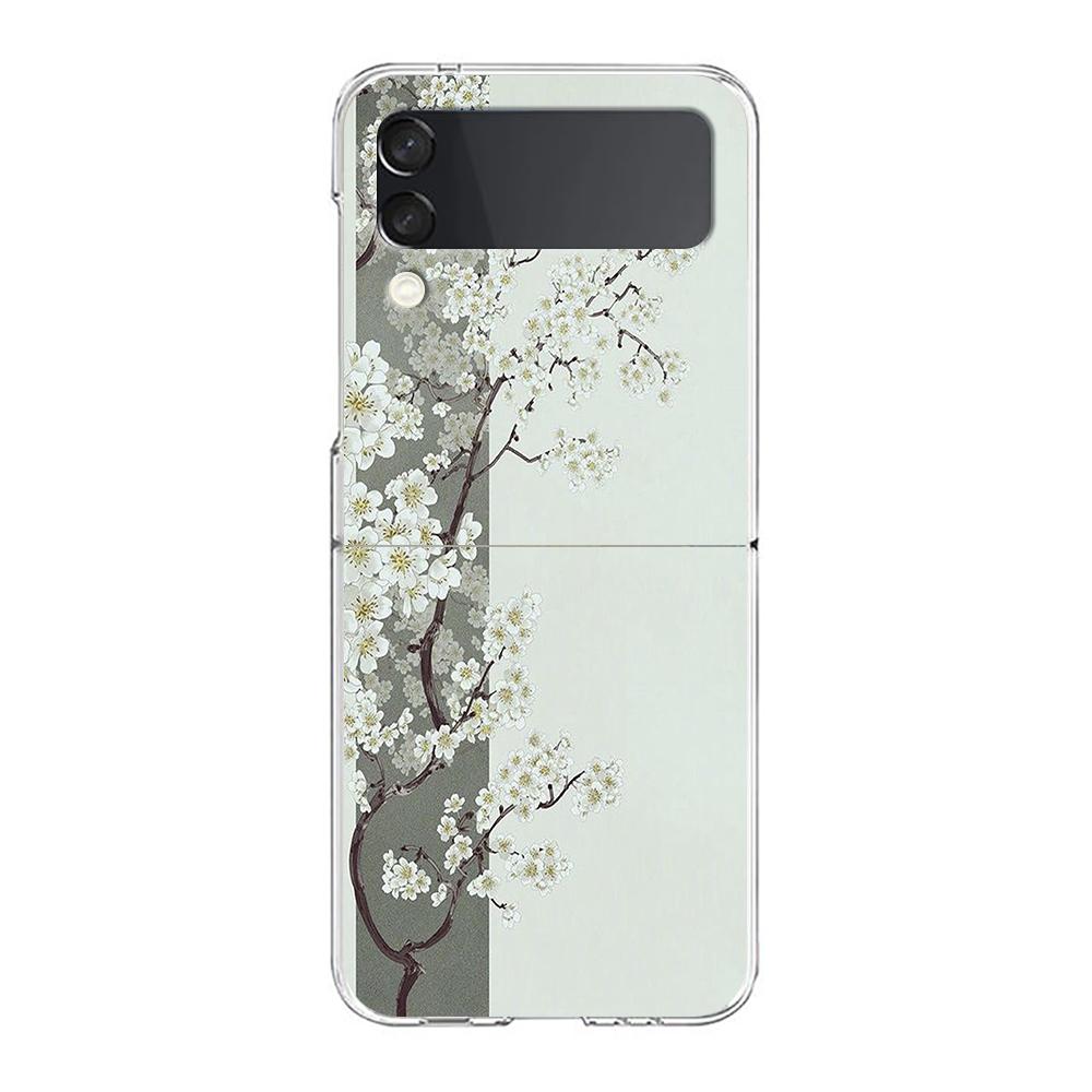 Phone Case For Samsung Galaxy Z Flip 3 4 5 Transparent Fold High Hard PC Shell For Galaxy Z Flip 3 5 Clear Cover Flower 12