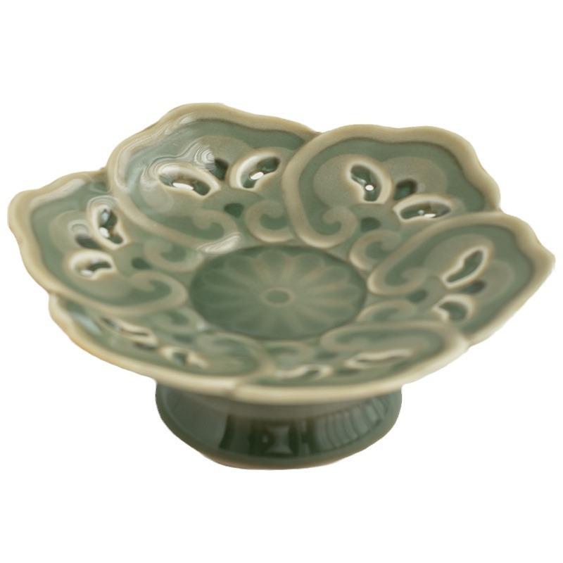 Yue Kiln Celadón Taza de Pie Alto Posavasos Almohadilla Aislante del Calor Accesorio para Juego de Té de Cerámica China Hecho a Mano