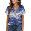 Camiseta de Manga Corta con Botones, Cuello en V, Estampada, Casual, Holgada, a la Moda para Mujer