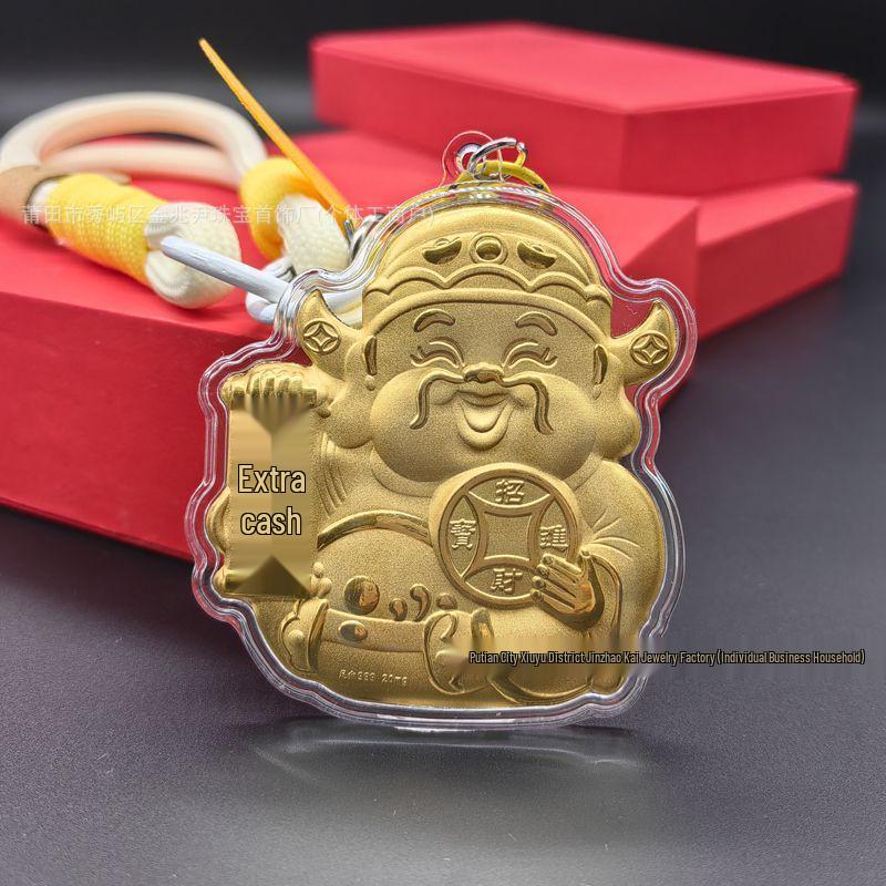 Lucky Cat Keychain with 999 Gold God of Wealth Charm and Phone Chain