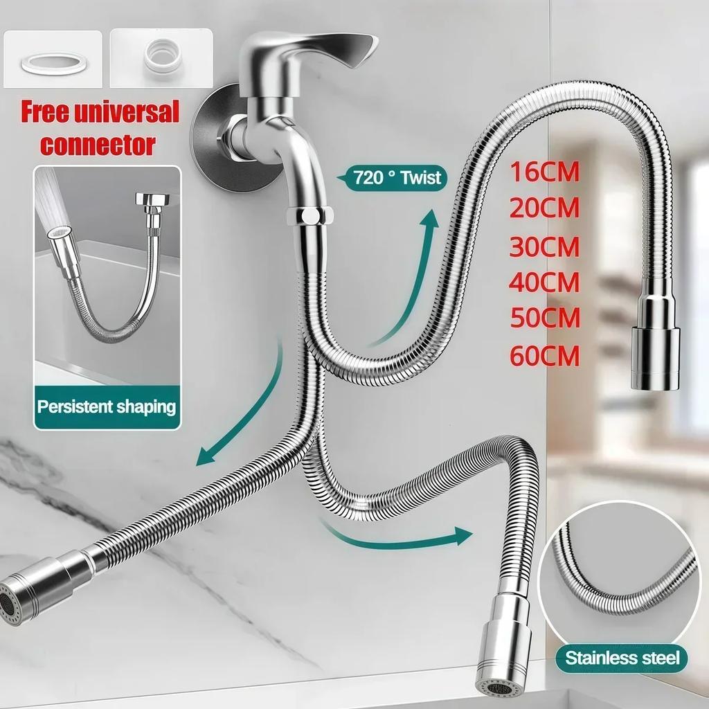13-50cm Universal Faucet Extender Stainless Steel 360° Rotation Kitchen Bathroom Sink Anti-Splash Nozzle Aerator Extension Hose