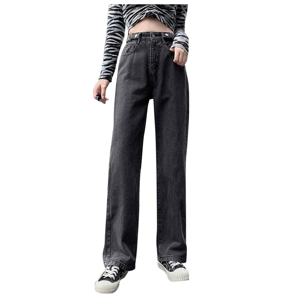 Women's Casual Pants Hight Waist Distressed Straight Denim Jeans Vintage Trouser