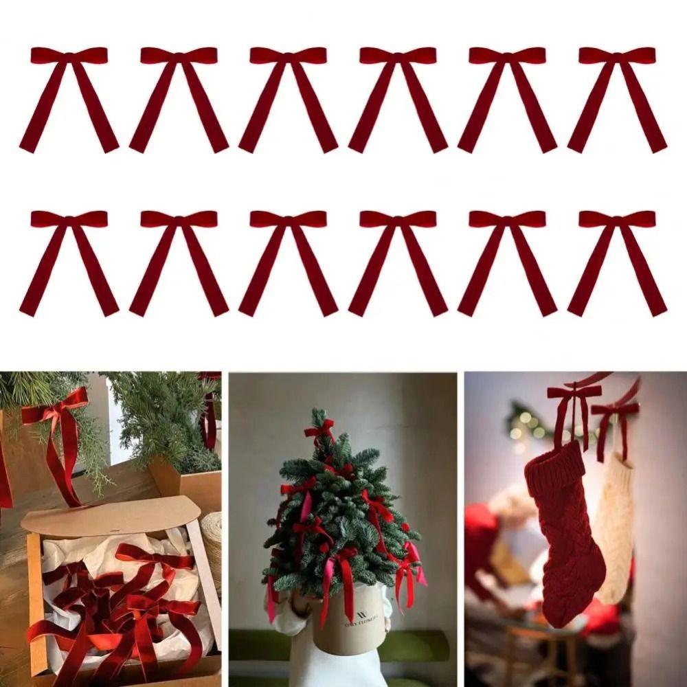 12/24 Pcs/set Velvet Velvet Ribbon Bow Red Wreath Bow New Christmas Tree Decoration  Christmas Gift