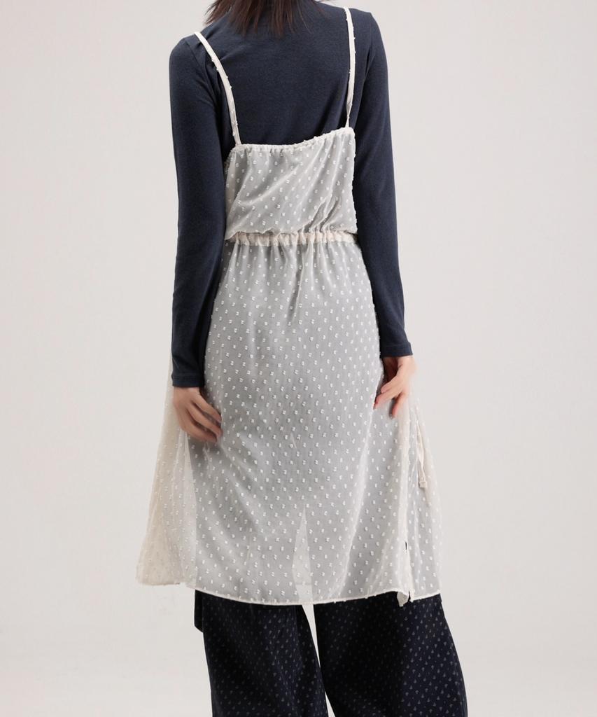 When You Move Dot See-Through Layered Logo Dress Cream