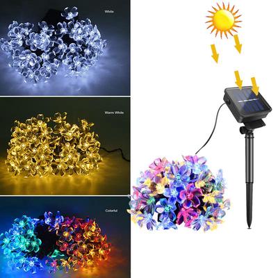 Luci solari a corda 7m 50led Fiore di pesco Impermeabile Decorazione esterna Illuminazione Fariy Luci natalizie Festa di nozze Giardino Decorazione esterna Luce