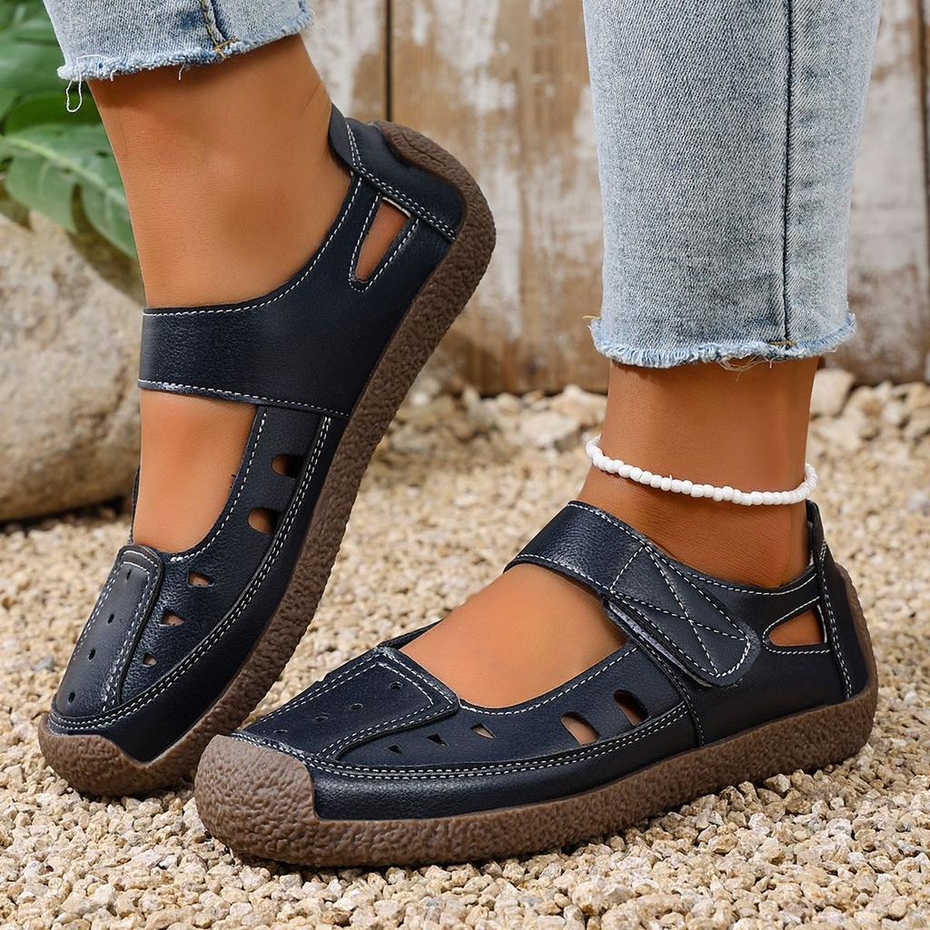 Summer Handmade Vintage Hollow-out Sandals for Women, Soft-soled Mother's Shoes, Velcro Casual Women's Shoes