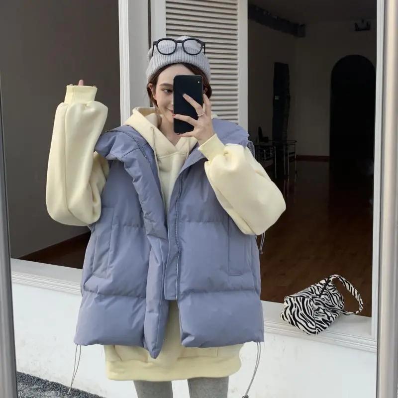 Plus Size Höst och Vinter Bomullsfodrad Jacka Ytterkläder Väst Ins Lös Bomullsfodrad Väst Jacka Trend