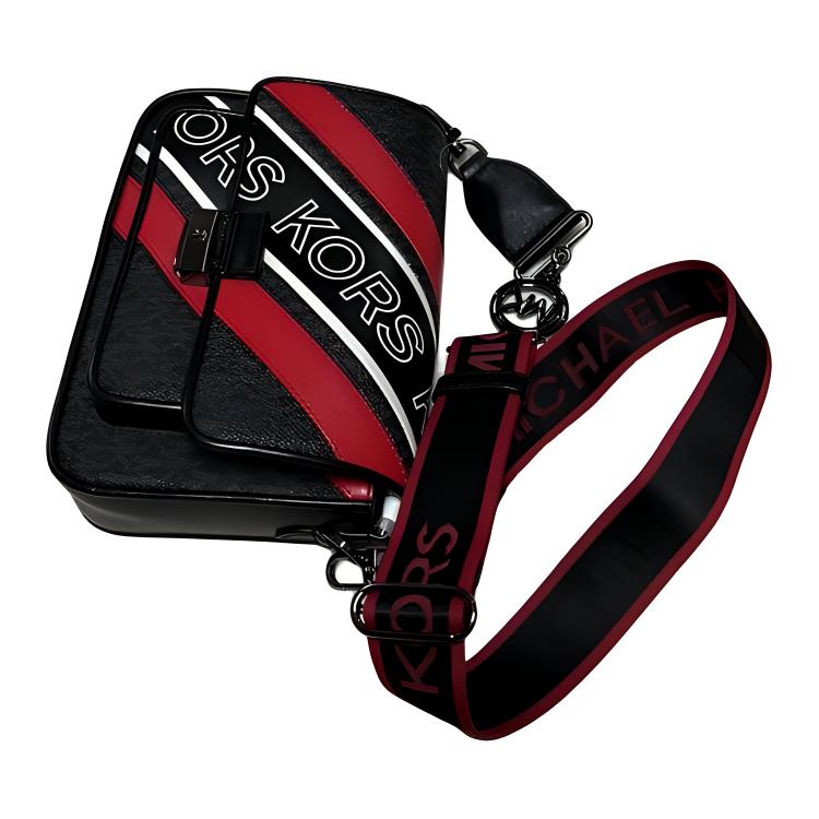 New MICHAEL KORS Bradshaw Canvas Shoulder Bag Crossbody Bag Medium Size Women's Black & Red 30H1U2BM2B-987