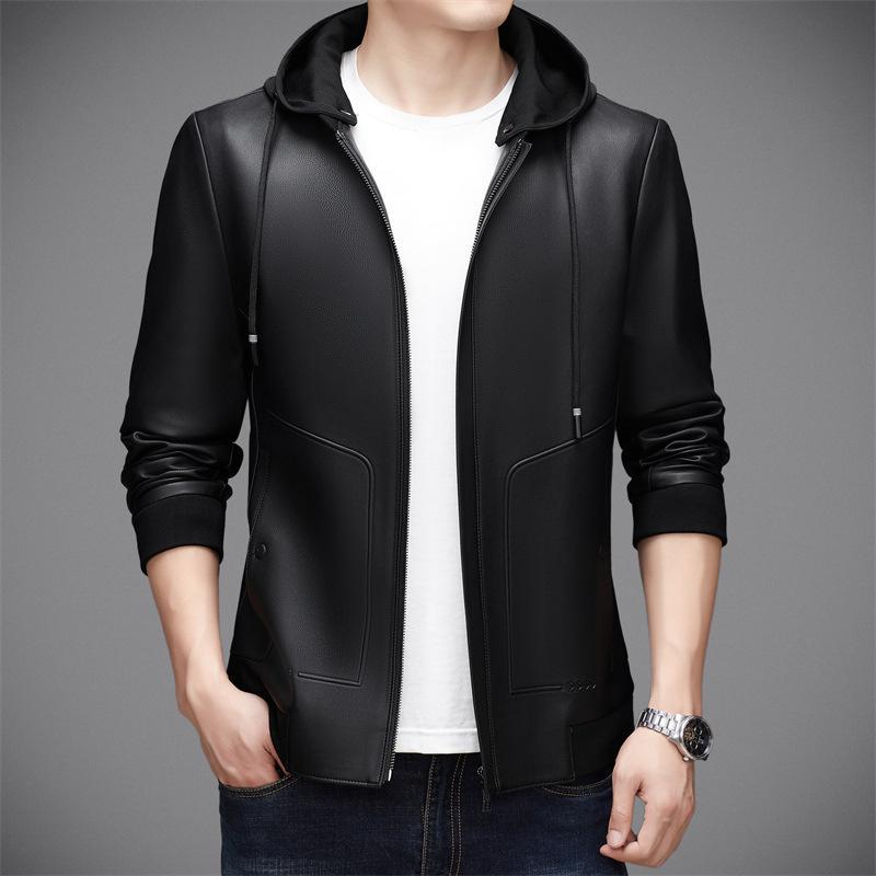 Men's Versatile Hooded Leather Jacket - Plus Velvet, Thickened Sheepskin, Warm Casual Dad Style Outerwear for All Ages