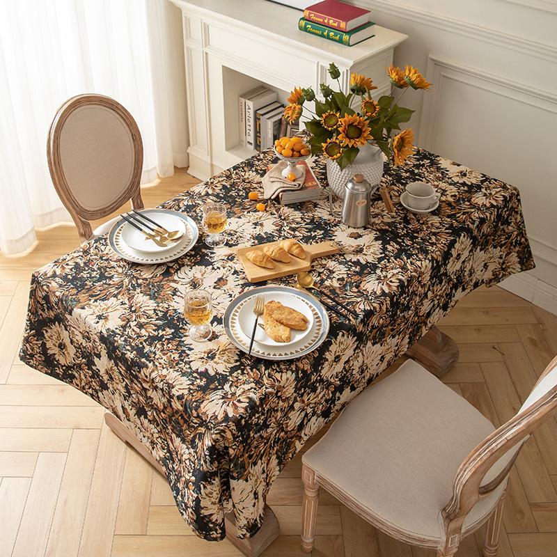 Bohemian Oil Painting Style Tablecloth Thick Cotton Linen Table Cover American Retro 60*60cm