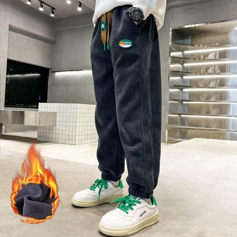 

Модные вельветовые спортивные штаны для мальчиков на велюровой подкладке, возраст 6-12 лет - средние и большие повседневные спортивные штаны 120 темно-синий