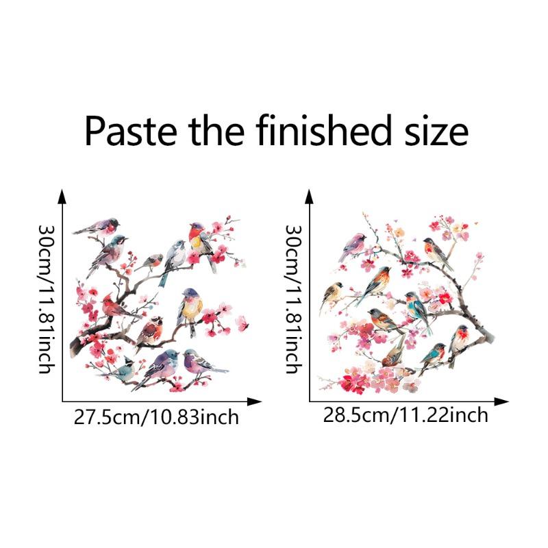 Flower Birds Stickers Window Decor Vinyl Art Spring Flowers Glass Wall Decal for Home Bathroom Kids Room Decoration