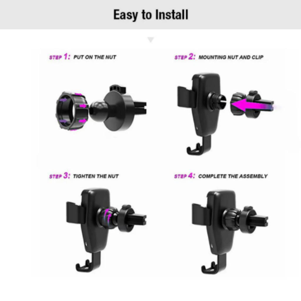 10W Q12 Wireless Fast Charger Car Charger Mount Holder Stand Black 1pack