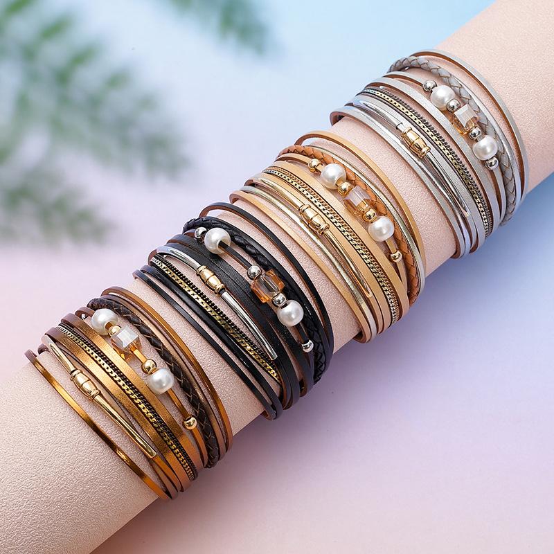 Multilayer Leather Bracelet for Women Boho Wide Wrap Bangle Jewelry Gifts