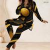 Women Plus Size Printed Light Purple Half Zip Long Sleeve Longline Top Fitted Pants Two Piece Set