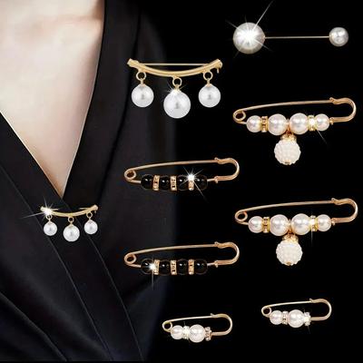 Women's Metal Leak Proof Brooch Korean Fashion 8-Piece Set Flip Clothing Corset Brooch DIY Accessories