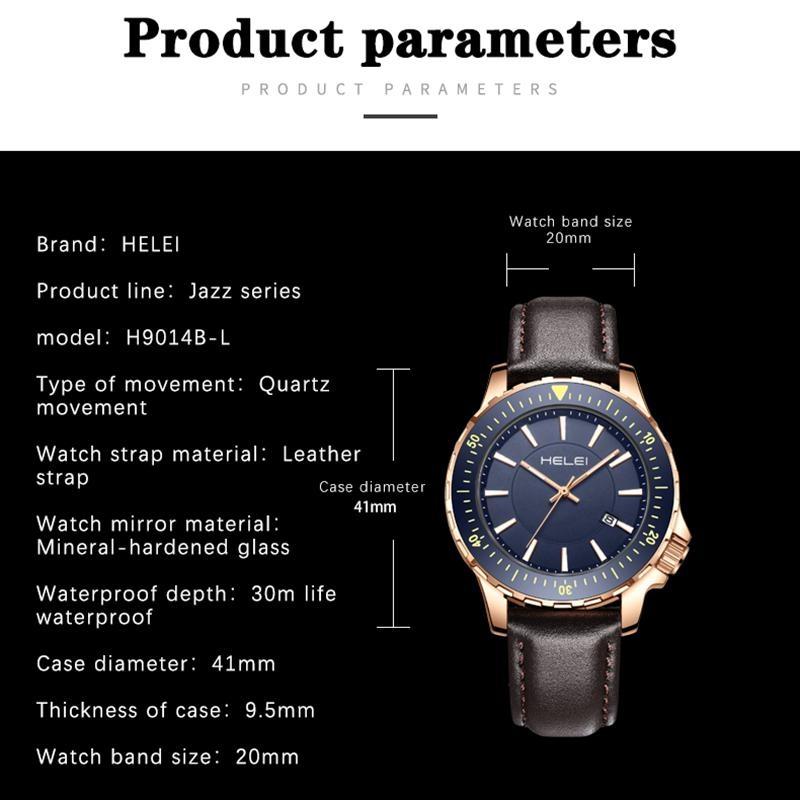 HELEI Mode Sport Quarz Uhr Datum Magnetisches Silikon Leuchtarmband Herren Leder Armbanduhr