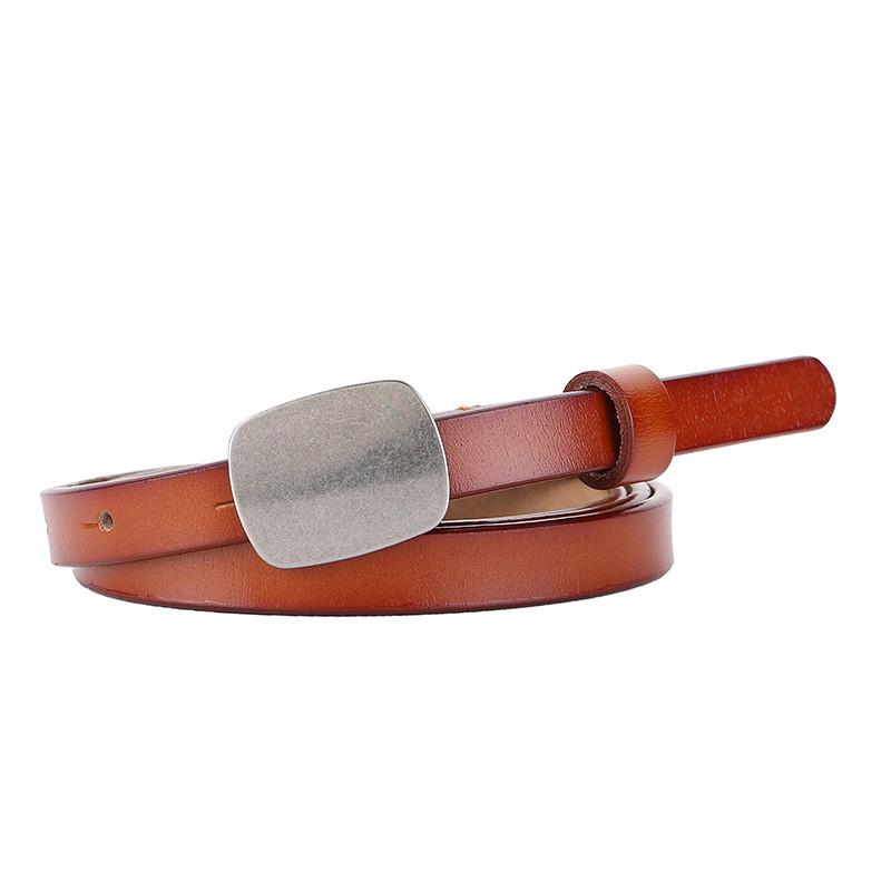 Classic Leather Belt For Women With Alloy Buckle And Slim Design For Casual Dresses