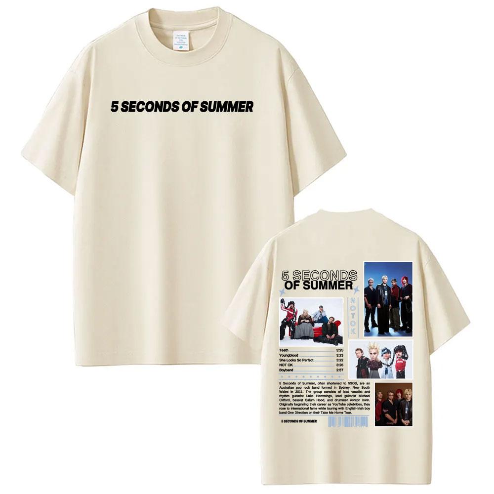 Band 5 Seconds of Summer World Tour Merch T Shirt Unisexs Clothing Fashion Hip Hop Style T Shirts 100 Cotton Short Sleeve Tshirt