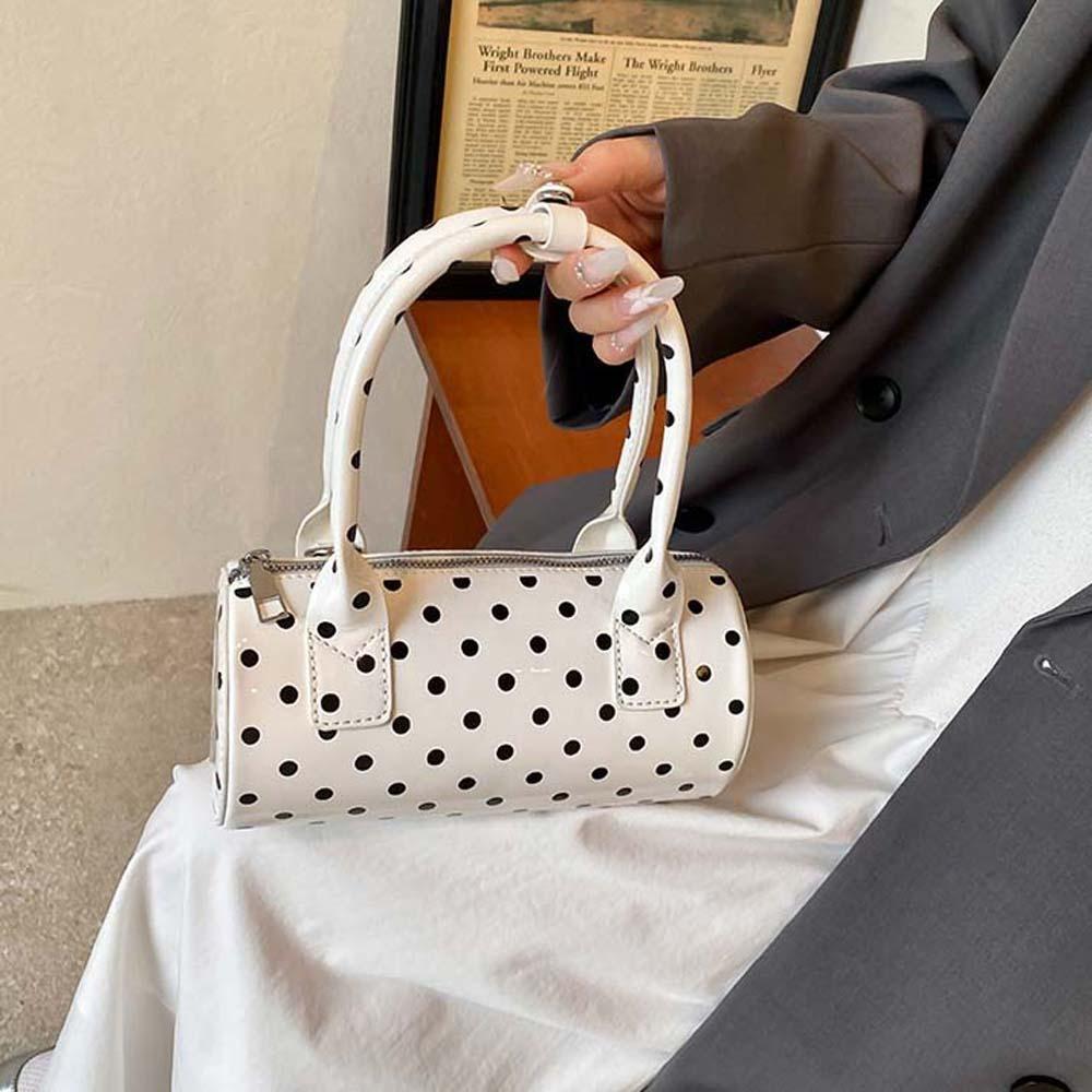 Polyester Spicy Girl Handbag Korean Style PU Shoulder Bag Polka Dot Cylindrical Bag  Party