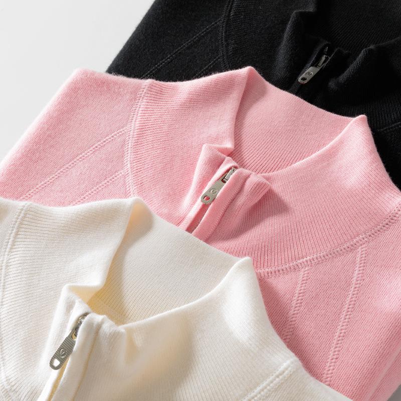 Women's Slim-Fit Pure Wool Cardigan - Half-High Collar Zipper Knitwear for Autumn/Winter